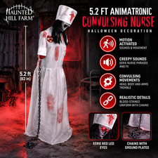 Haunted Hill Farm 5.2 ft Tekky Convulsing Nurse Animatronic Halloween Prop picture