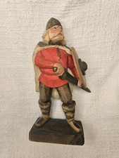 Vintage Henning Norway Hand Carved Wood Viking with Shield & Sword - 8