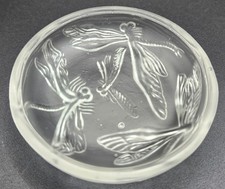Antique Embossed Glass Art Nouveau Dragonflies Frosted Glass Pin or Salt Dish 3