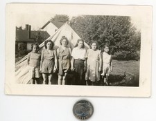 Old 1940's photo / Scary Ragtag Group of GSA Rejects by Tent - The Ghoul Scouts picture