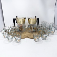MCM Percolators & Glasses David Douglas Turquoise Gold Pine Cone Tea Coffee Lot picture