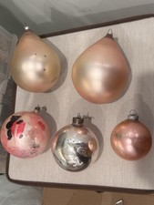 Antique Vintage Mercury Glass Christmas Ornaments Pink Peach Silver Lot of 5 picture