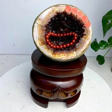 9LB TOP Natural citrine geode quartz crystal Dinosaur egg Decoration + stand picture