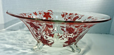 RARE HTF VTG Tiffin-Franciscan Oneida RED Etched Flared Footed Console Bowl 10