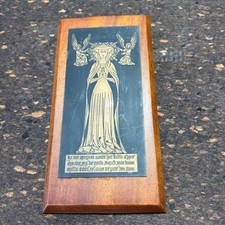 Vintage Margaret Cheyne Grave Memorial Brass Rubbing Metal Plate Wood Plaque picture