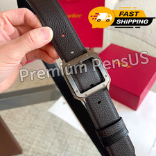 CARTIER Black Leather Belt Santos Silver Buckle Luxury Men's Executive picture