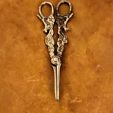 VINTAGE Silverplate Decorative Dressmaker's Sewing Scissors with Figural Handles picture