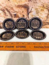 12 Vintage Souvenir Metal Mini Trays Coasters WY SD CO Black Gold State Maps picture