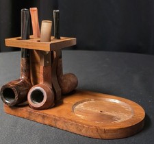 VTG Fairfax Wood 4 Tobacco Pipe Holder MCM Sailboat Ship Nautical Rack picture