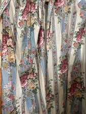 Vtg Victorian Cottage Curtains Striped Florals * Mismatched Length picture