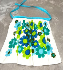 VTG  1970's Kitchen Half Apron Terrycloth  Hippi Floral Turquoise MCM Cooking picture
