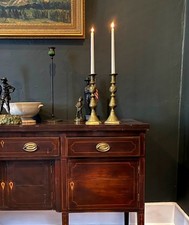 Antique Brass Push Up Pair of Candlesticks Circa 1840 picture