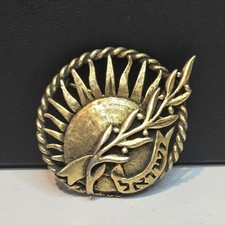 Vintage Israel sun brooch features Hebrew text yellow gold-filled  olive branch picture