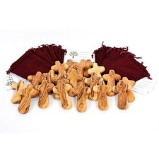 25 Olive Wood Caring /Holding Crosses with Gift Bags picture