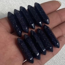 10pcs Blue Gold sand Obelisk Quartz Crystal Wand Double Point reiki Healing picture