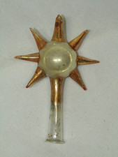 Germany Antique Gold Glass Star Feather Tree Topper Christmas Ornament 1900's picture