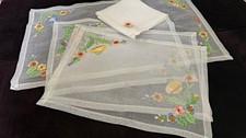 Vintage Madeira Hand Embroidery Pastel Linen Placemat Set for 4 -Dead Stock B237 picture