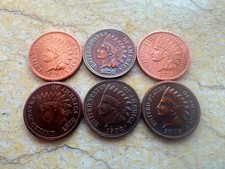 Lot of 6 1871 1872 1877 1878 1908 1909S Indian Head Small Cent picture