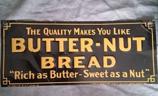 ORIGINAL Vintage EMBOSSED Butter Nut Bread Tin Sign, Schulze Advertising .O.B.O picture