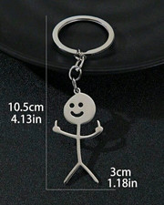 Silver Metal Smiley Stick Figure Keychain Key Ring Charm Modern Era (1970-Now) picture