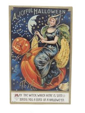 Great B-37 Series Halloween Postcard Witch Rides on a JOL Broom picture
