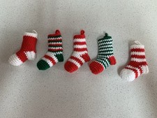 Stockings Mini Christmas New Set Of Five Vintage Handmade Crochet picture