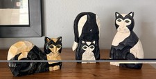 Vintage Hand-Carved Painted Wooden James Haddon Folk Art Cats Signed picture
