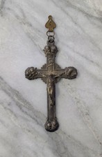 Antique 18th 19th Century Coin Silver / Plated Large Crucifix Cross Church picture