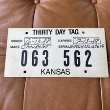Vintage 1988 Kansas TEMP TAG License Plate Chevy # 063 562 Temporary picture