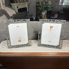 Vtg Connoisseur Pewter Tone Metal Floral Filigree Photo Picture Frame Set of 2 picture