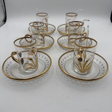 VTG. Turkish Tea Set - Handmade In Czechoslovakia Bohemian Glass 18 Pcs Set READ picture