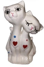 Cute Vintage Two Cat Figurine Hearts And Polkadots Long Neck Japan porcelain picture