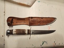 Vintage Edge Mark Knife 461 Solingen Germany Stag Handle Brass Guard W/ Sheath picture