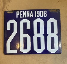 1906 Pennsylvania Porcelain License Plate Auto Tag Vintage 2688 picture
