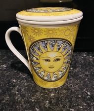 Vintage 1990s Celestial Sun Face Tea Mug Set w Lid & Filter - G. Wurm KG Germany picture