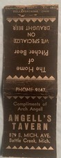 Angell’s Tavern Battle Creek Mi. Matchbook Cover Arch Angell Home Pitcher Beer picture