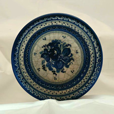 Vtg Hand Painted Ceramic Wall Plate Signed Studio Pottery Crackle Glaze 8.6