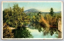 Squam Lake Outlet Holderness NH Postcard New Hampshire river scene boathouse picture