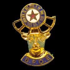 Vintage BPOE Elks Lodge Lapel Pin Clock Face Elk Head Star Fraternal Gold Tone picture