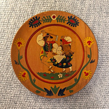 Rare Antique Leonid Sokoloff Hand-Painted Folk Art Wood Round Wall Plaque picture