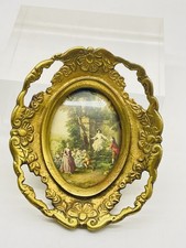 Italian Print In An Ornate Brass Floral Frame 5” x 4” Beautiful Vintage picture