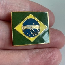 Vintage Brazil Flag Enamel Lapel Pin Ordem Progresso Brazilian NOS Souvenir picture