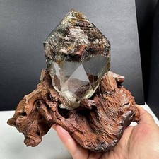 1.9LB Natural Color Ghost Phantom Quartz Obelisk Crystal Reiki Decor+Stand picture