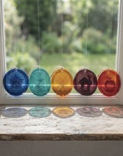 Vintage MFA Boston Glass Suncatcher Medallion Set - 5 Designs - Original Box picture