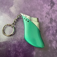 Vintage Miniature Unusual Shape Green Metal Butane Lighter Keychain picture
