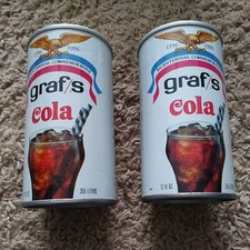 2 VINTAGE graf/s COLA 1976 Bicentennial Commemorative STRAIGHT Steel Pop Cans picture