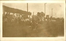 Rodeo RPPC bucking steer cowboy hitting ground picture