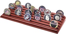 6 Rows Military Challenge Coin Stand Holder Display Rack,100% Natural Solid Wood picture