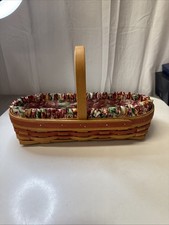 longaberger oval basket with red flower liner and plastic liner 1995 picture