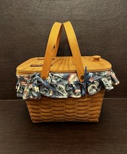 Vintage 1993 Longaberger Picnic Basket w/ Floral Pansy Liner and Insert picture